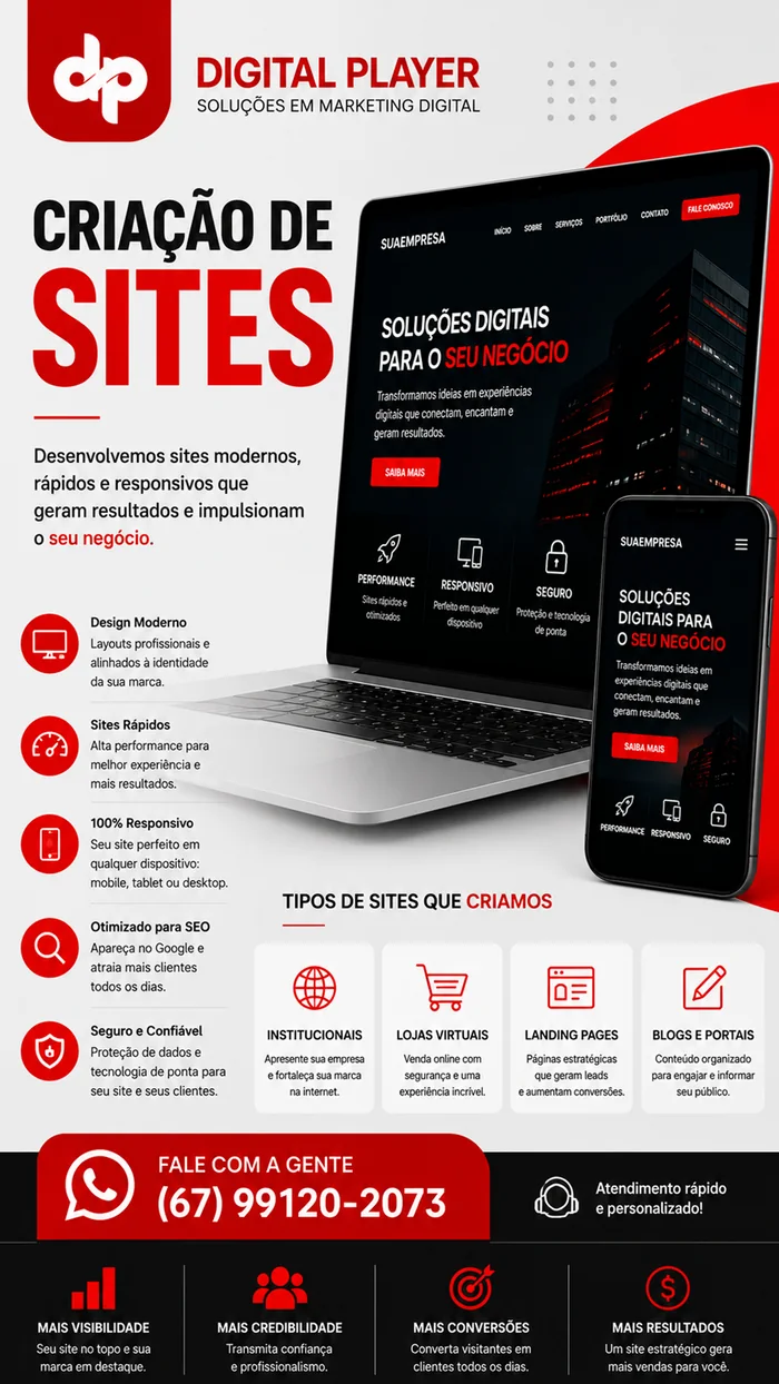 Exemplo de arte de criação de sites criada pela Digital Player
