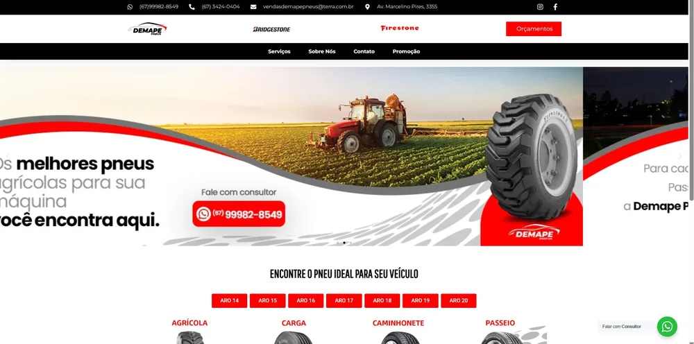 Site com foco em pneus agrícolas, Demape Pneus