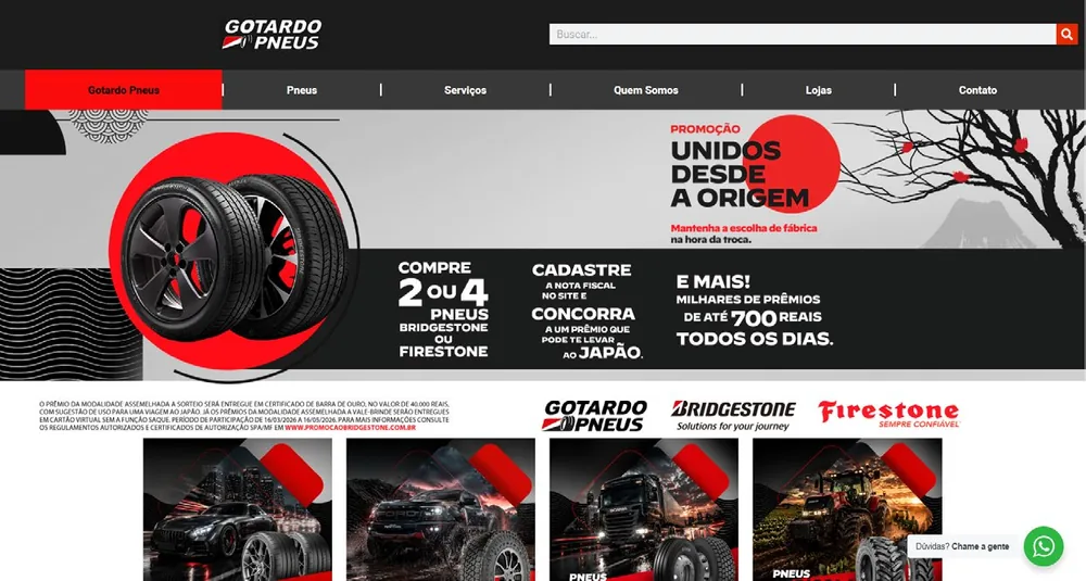 Site institucional e catálogo de pneus, Gotardo Pneus